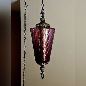 Dark PURPLE Rare Vintage Glass Hanging Light Swag Lamp Globe Retro Diffuser